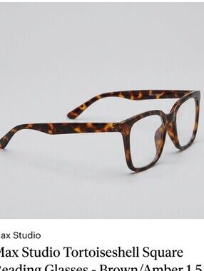 Max Studio Tortoiseshell Square Readin Glasses - Brown/Amber 1.5 Magnifing